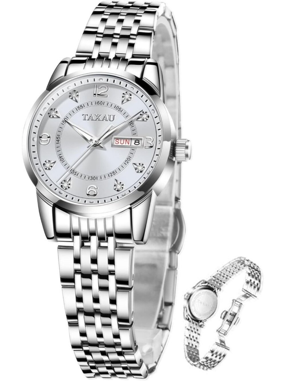 Women's Silver Waterproof Stylish Analog Quartz Stainless Steel Band Wrist Watch
